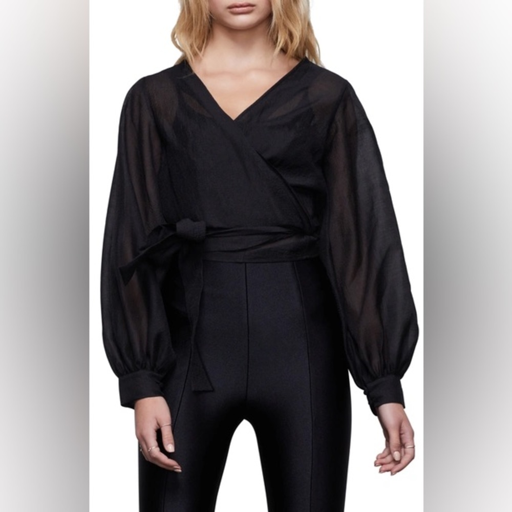 Organza surplice neck waist tie wrap top NWOT